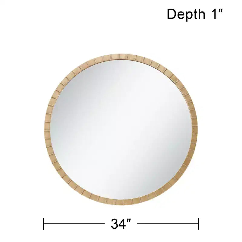 Round Wall Mirror with Gold Leaf Iron Frame, 34 Inch – for Bathroom, Bedroom, Living Room