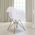Transparent Side Chair with Arms and Gold Metal Base