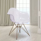 Transparent Side Chair with Arms and Gold Metal Base
