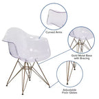 Transparent Side Chair with Arms and Gold Metal Base
