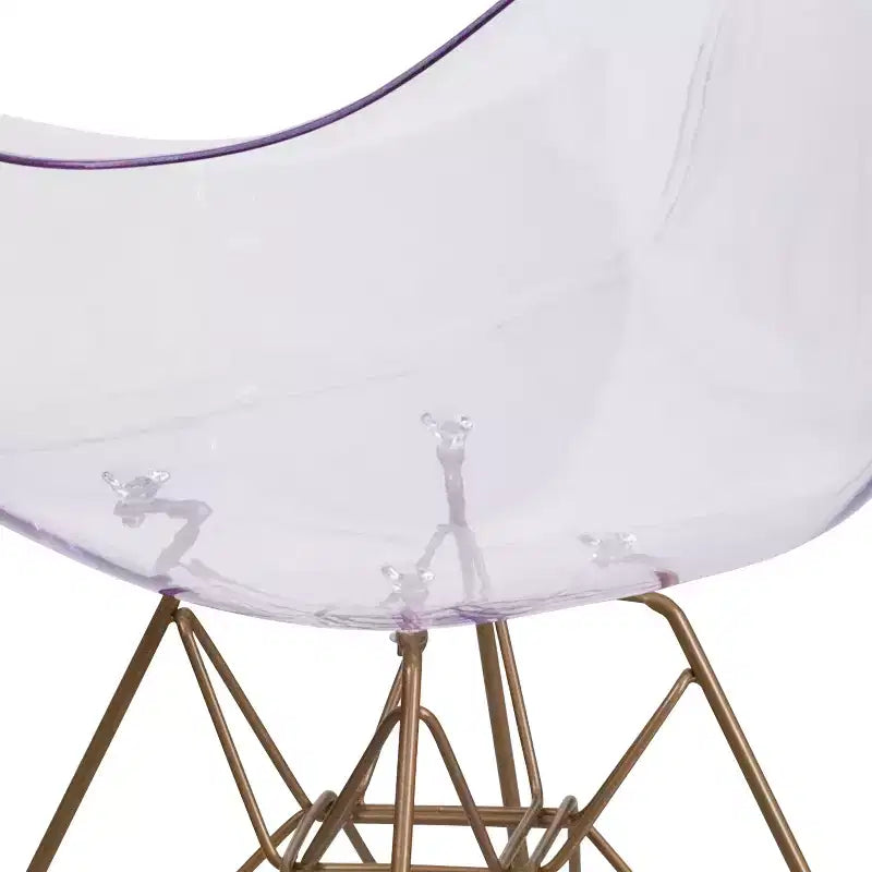Transparent Side Chair with Arms and Gold Metal Base