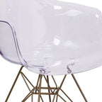 Transparent Side Chair with Arms and Gold Metal Base