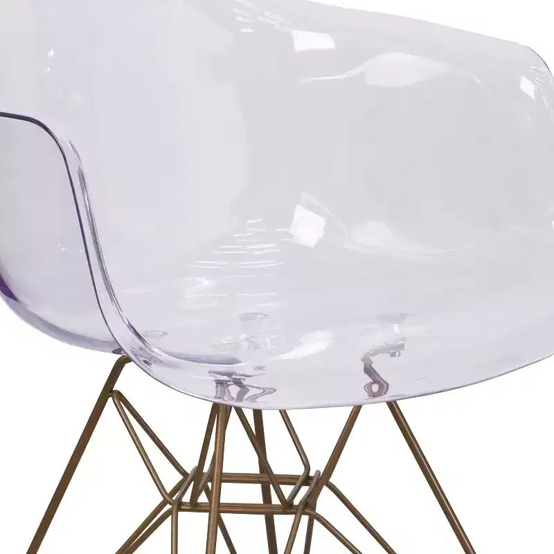 Transparent Side Chair with Arms and Gold Metal Base