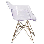 Transparent Side Chair with Arms and Gold Metal Base