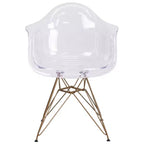 Transparent Side Chair with Arms and Gold Metal Base