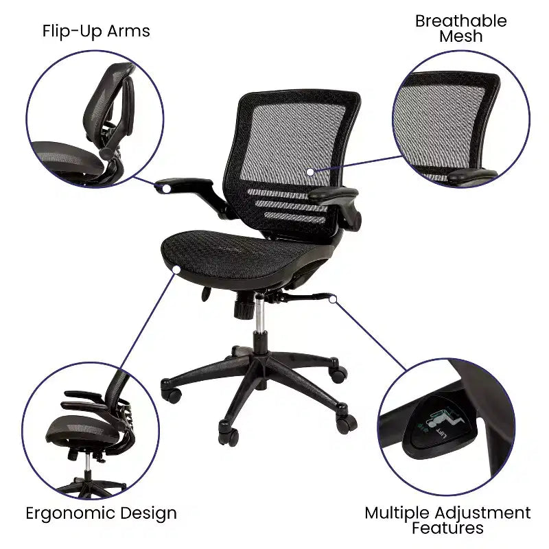 Mid-Back Mesh Executive Swivel Office Chair with Flip-Up Arms