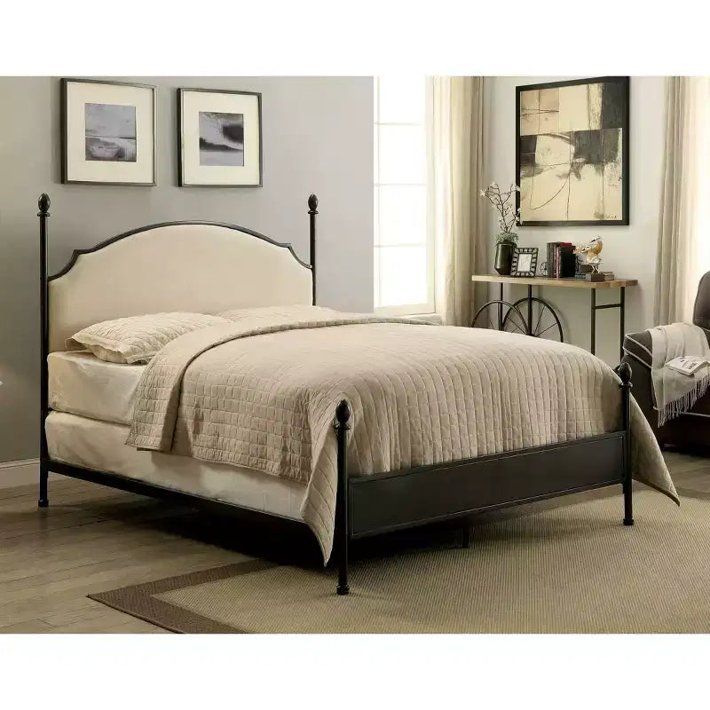 Upholstered Headboard Poster Panel Bed – Powder Coated Gun Metal