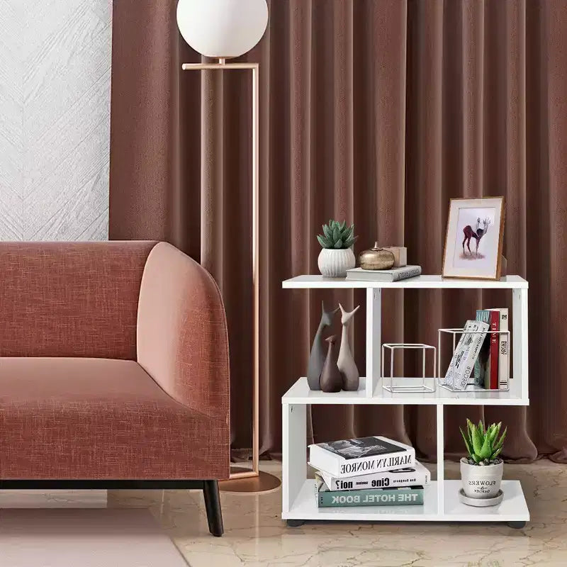 2-Tier S-Shaped Bookshelf and Storage Rack with Thick Foot Mats