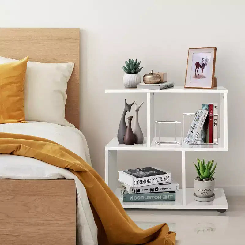 2-Tier S-Shaped Bookshelf and Storage Rack with Thick Foot Mats
