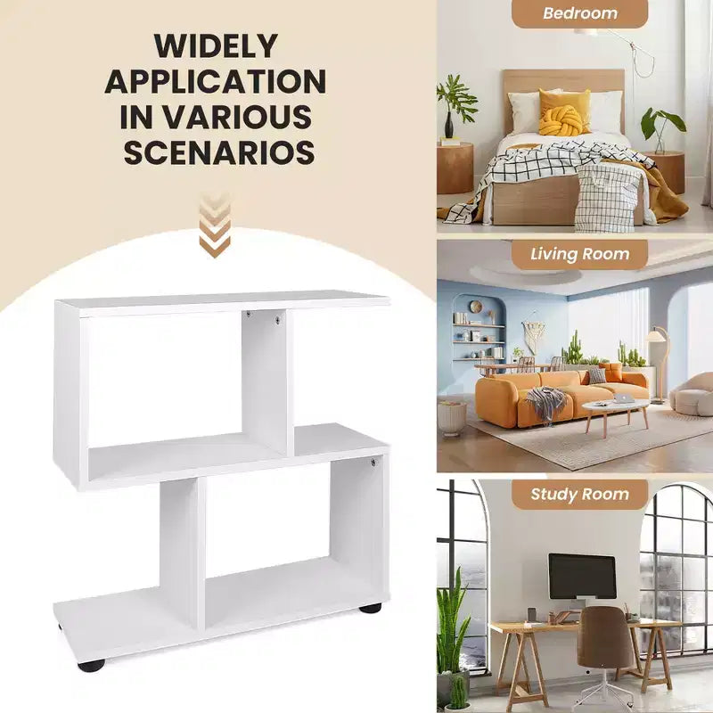 2-Tier S-Shaped Bookshelf and Storage Rack with Thick Foot Mats