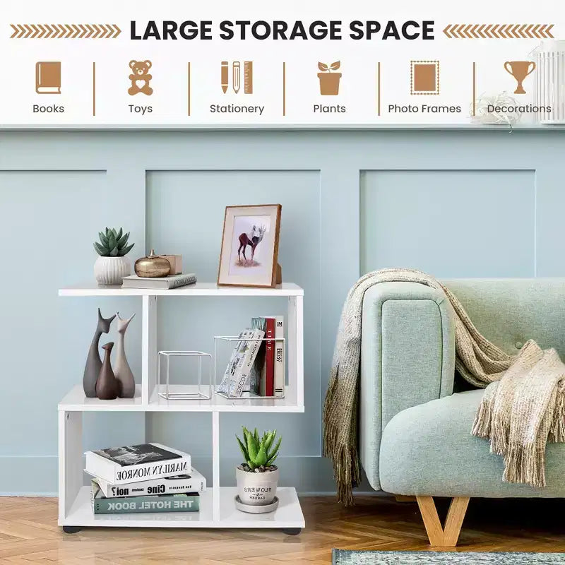 2-Tier S-Shaped Bookshelf and Storage Rack with Thick Foot Mats