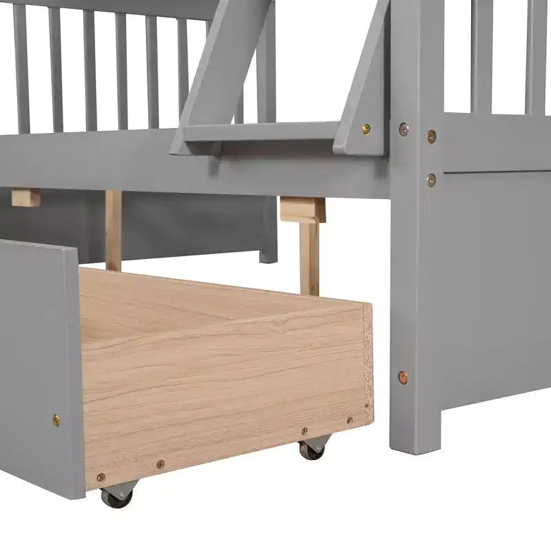 Twin over Full Bunk Bed with Built-in Ladder & Drawers, Pine Wood & MDF Bed Frame, Convertible into Two Beds