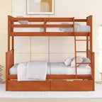 Twin over Full Bunk Bed with Built-in Ladder & Drawers, Pine Wood & MDF Bed Frame, Convertible into Two Beds