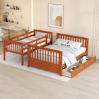 Twin over Full Bunk Bed with Built-in Ladder & Drawers, Pine Wood & MDF Bed Frame, Convertible into Two Beds