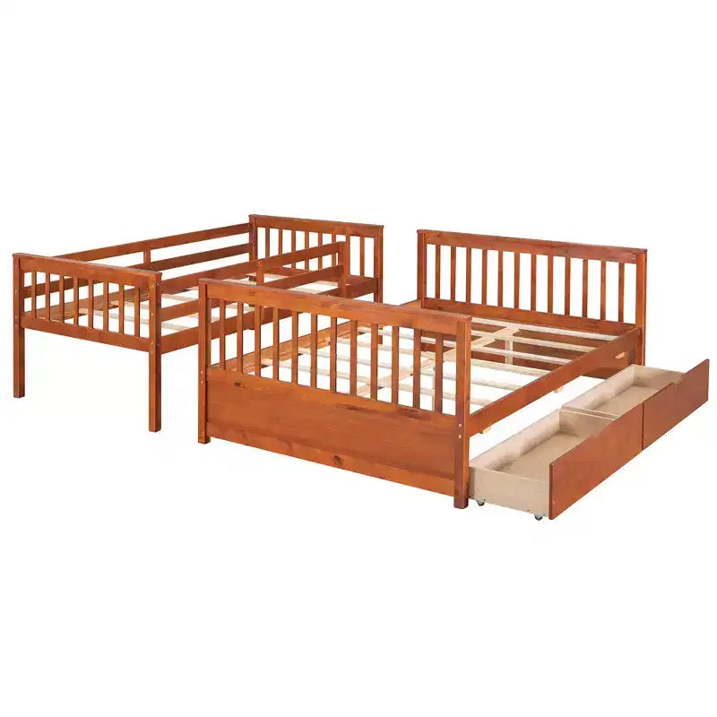 Twin over Full Bunk Bed with Built-in Ladder & Drawers, Pine Wood & MDF Bed Frame, Convertible into Two Beds