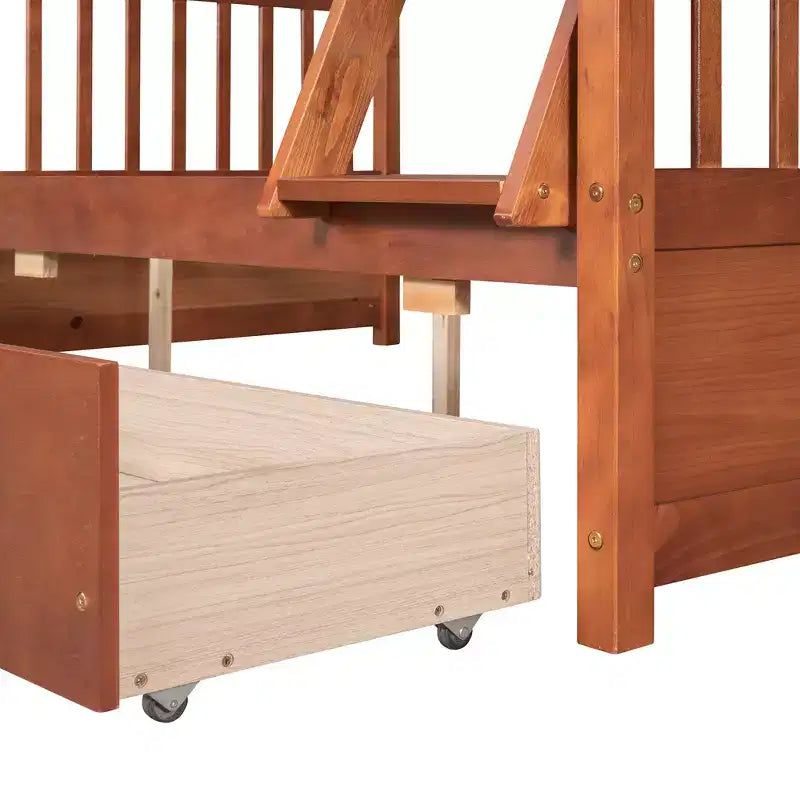 Twin over Full Bunk Bed with Built-in Ladder & Drawers, Pine Wood & MDF Bed Frame, Convertible into Two Beds