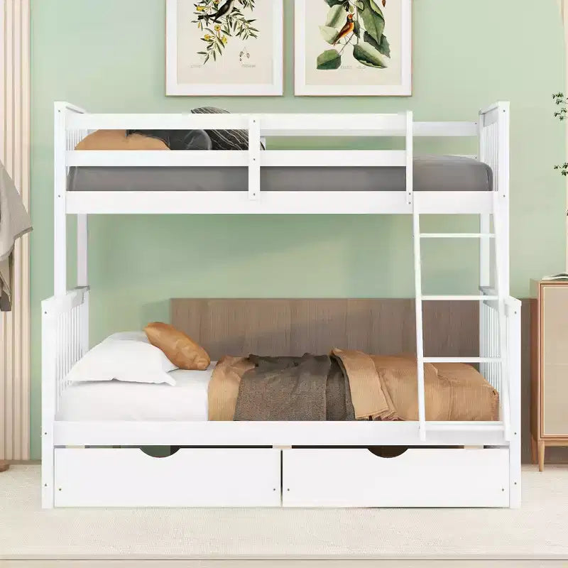 Twin over Full Bunk Bed with Built-in Ladder & Drawers, Pine Wood & MDF Bed Frame, Convertible into Two Beds