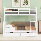 Twin over Full Bunk Bed with Built-in Ladder & Drawers, Pine Wood & MDF Bed Frame, Convertible into Two Beds