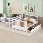 Twin over Full Bunk Bed with Built-in Ladder & Drawers, Pine Wood & MDF Bed Frame, Convertible into Two Beds