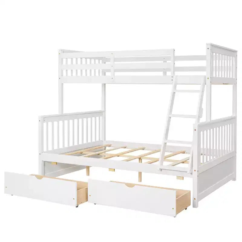 Twin over Full Bunk Bed with Built-in Ladder & Drawers, Pine Wood & MDF Bed Frame, Convertible into Two Beds