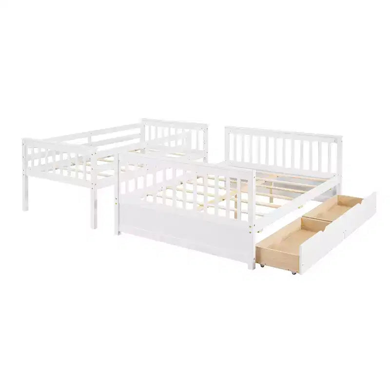Twin over Full Bunk Bed with Built-in Ladder & Drawers, Pine Wood & MDF Bed Frame, Convertible into Two Beds