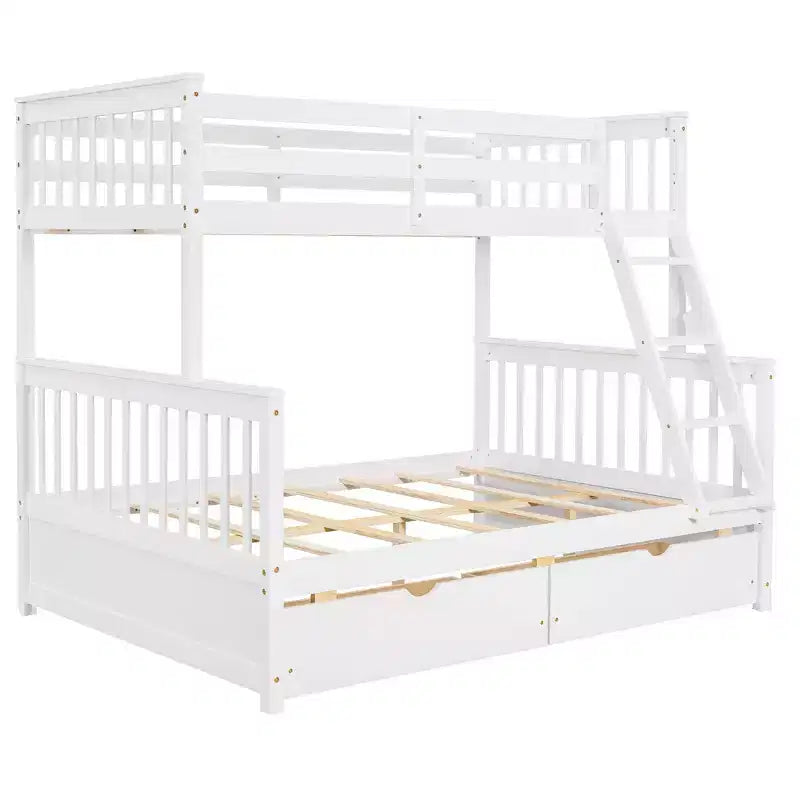 Twin over Full Bunk Bed with Built-in Ladder & Drawers, Pine Wood & MDF Bed Frame, Convertible into Two Beds