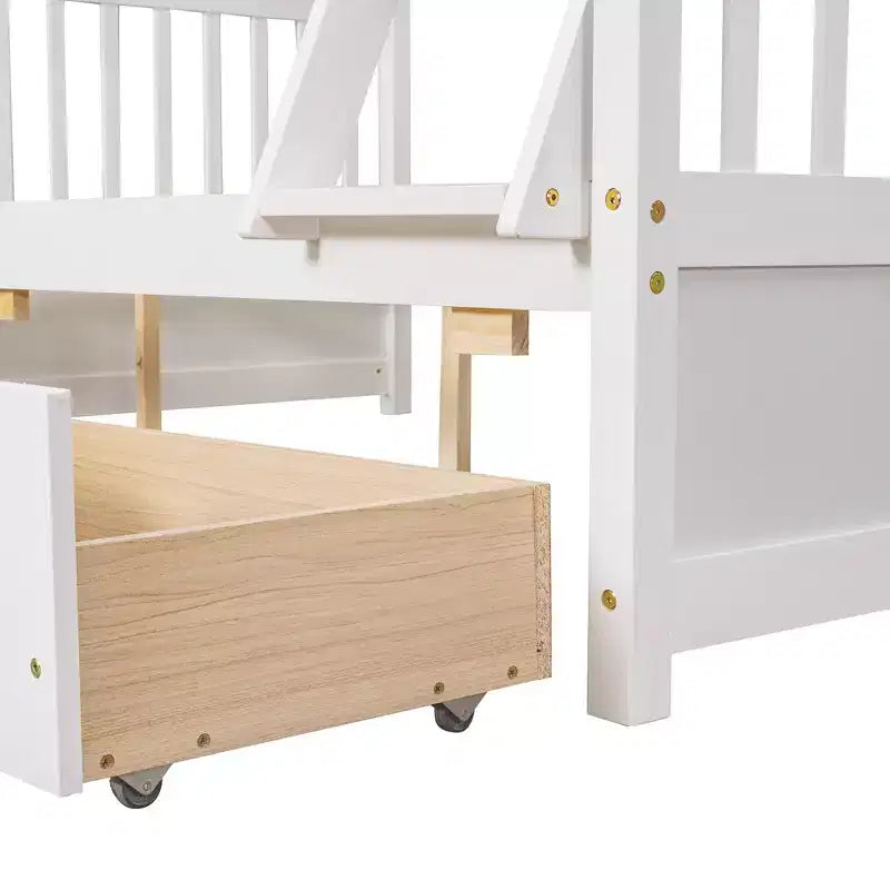 Twin over Full Bunk Bed with Built-in Ladder & Drawers, Pine Wood & MDF Bed Frame, Convertible into Two Beds