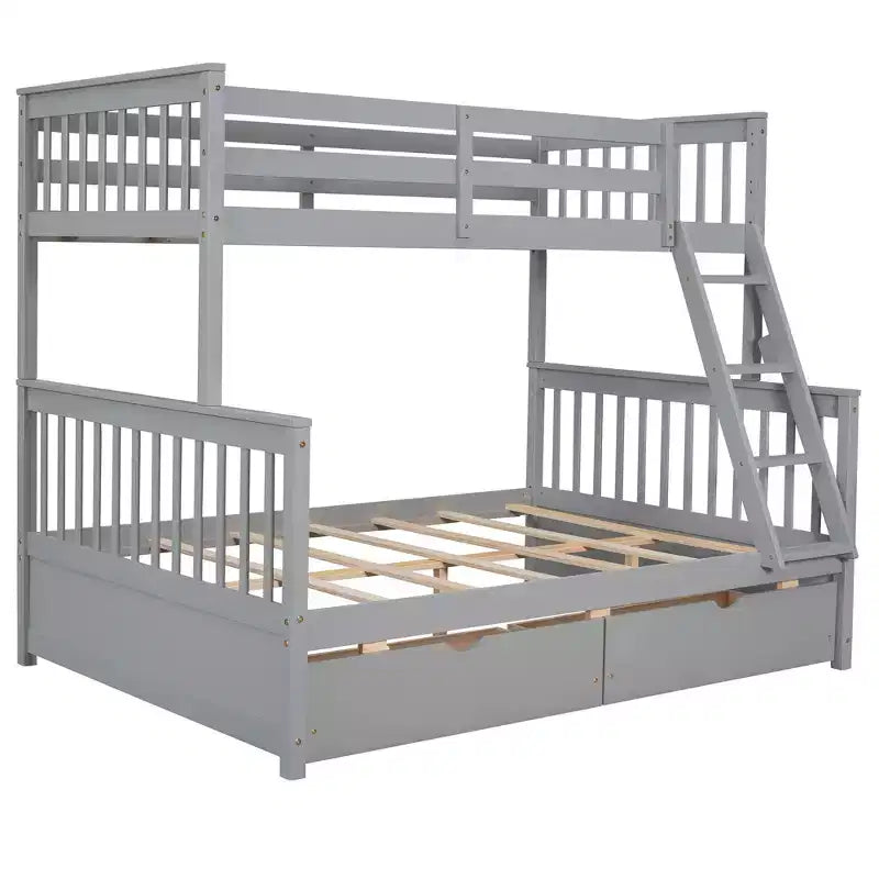 Twin over Full Bunk Bed with Built-in Ladder & Drawers, Pine Wood & MDF Bed Frame, Convertible into Two Beds