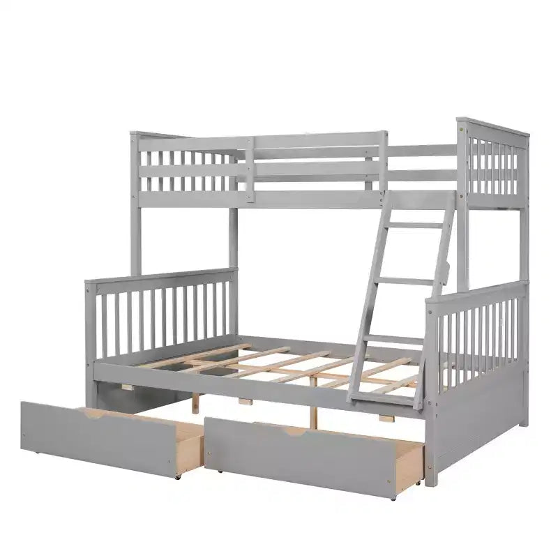 Twin over Full Bunk Bed with Built-in Ladder & Drawers, Pine Wood & MDF Bed Frame, Convertible into Two Beds