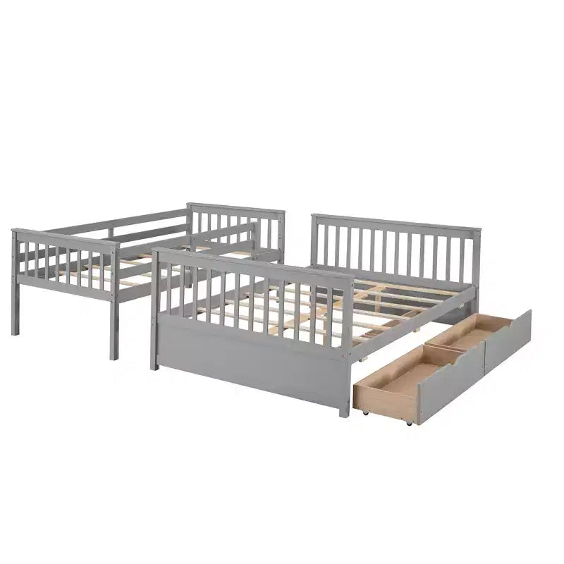 Twin over Full Bunk Bed with Built-in Ladder & Drawers, Pine Wood & MDF Bed Frame, Convertible into Two Beds