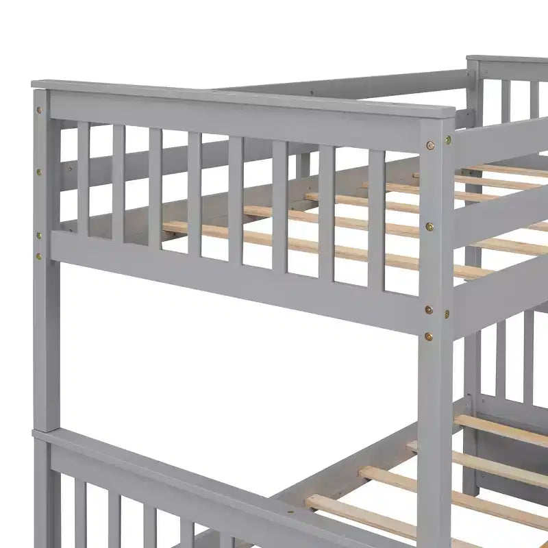 Twin over Full Bunk Bed with Built-in Ladder & Drawers, Pine Wood & MDF Bed Frame, Convertible into Two Beds