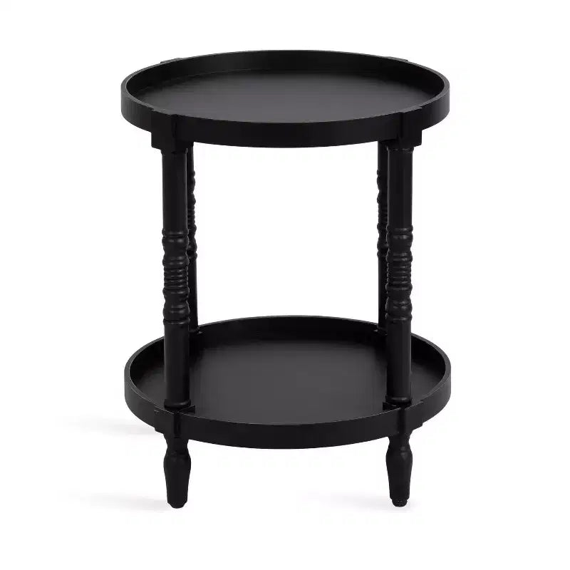 Round Wood Side Table with Two-Tier Shelf