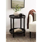 Round Wood Side Table with Two-Tier Shelf