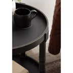 Round Wood Side Table with Two-Tier Shelf