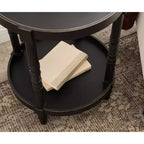 Round Wood Side Table with Two-Tier Shelf