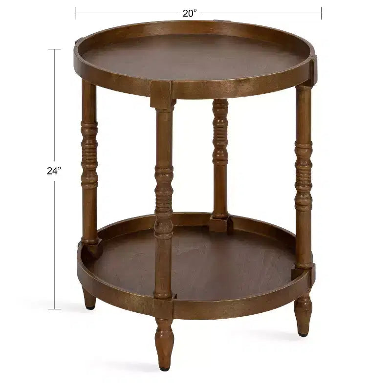 Round Wood Side Table with Two-Tier Shelf