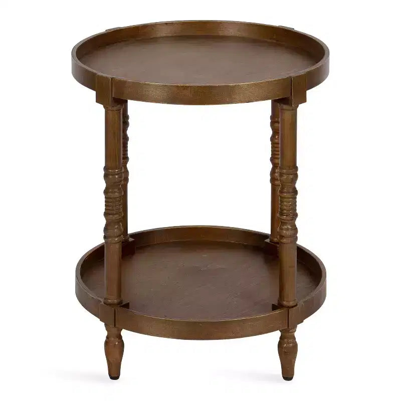 Round Wood Side Table with Two-Tier Shelf
