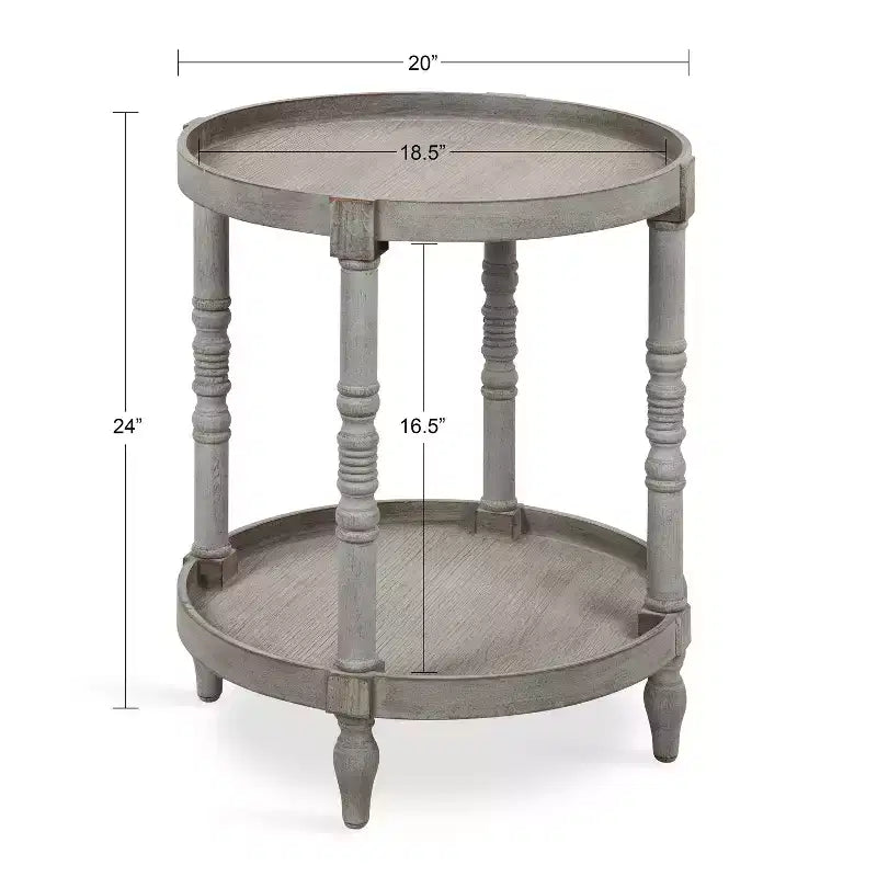 Round Wood Side Table with Two-Tier Shelf
