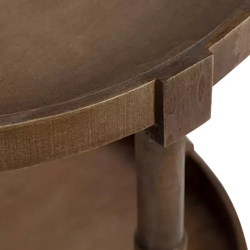 Round Wood Side Table with Two-Tier Shelf
