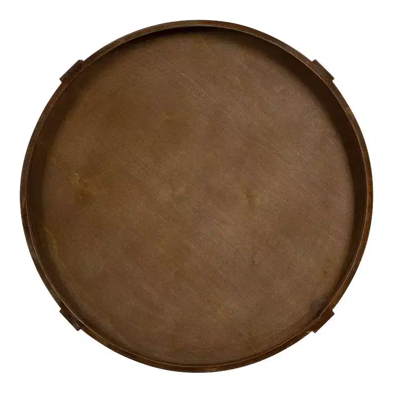 Round Wood Side Table with Two-Tier Shelf