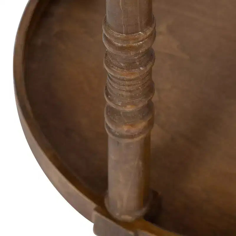 Round Wood Side Table with Two-Tier Shelf