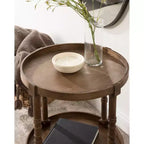 Round Wood Side Table with Two-Tier Shelf