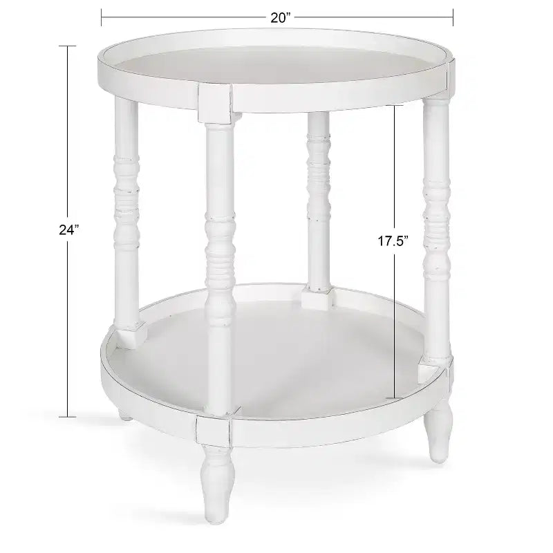 Round Wood Side Table with Two-Tier Shelf