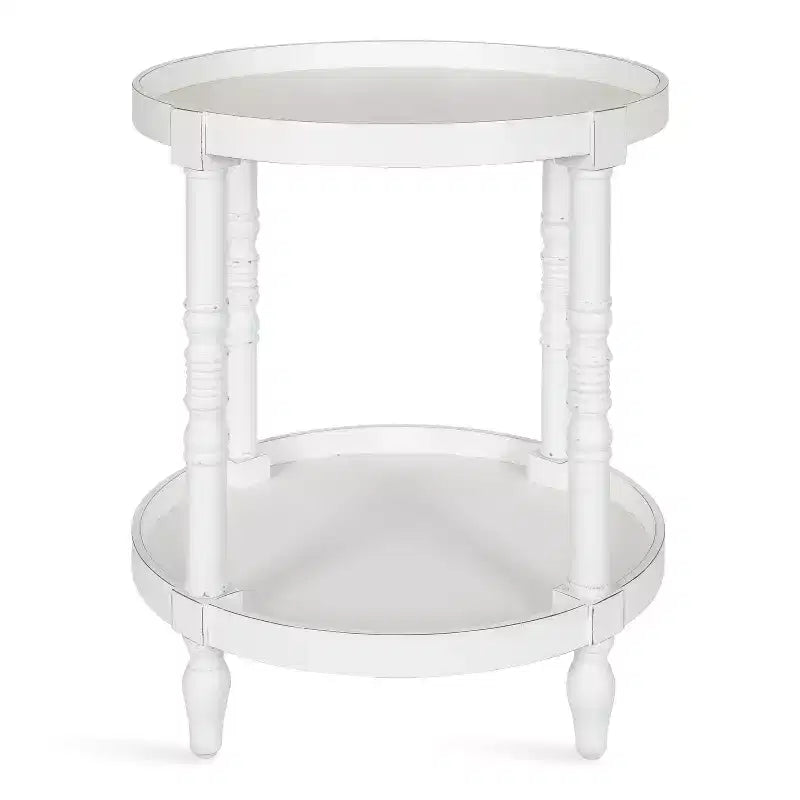 Round Wood Side Table with Two-Tier Shelf
