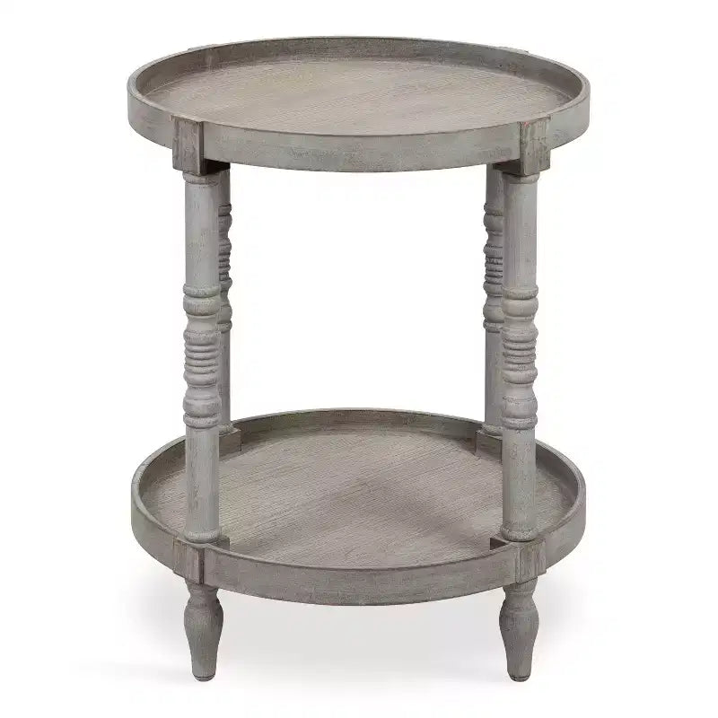 Round Wood Side Table with Two-Tier Shelf