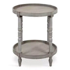 Round Wood Side Table with Two-Tier Shelf