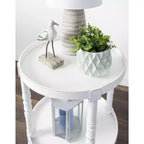 Round Wood Side Table with Two-Tier Shelf