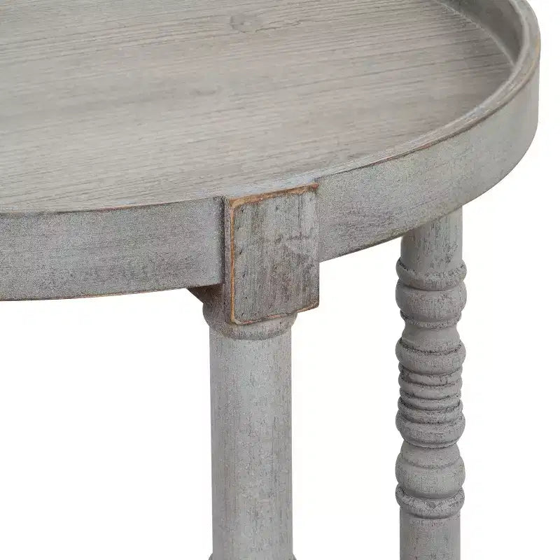 Round Wood Side Table with Two-Tier Shelf