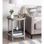 Round Wood Side Table with Two-Tier Shelf