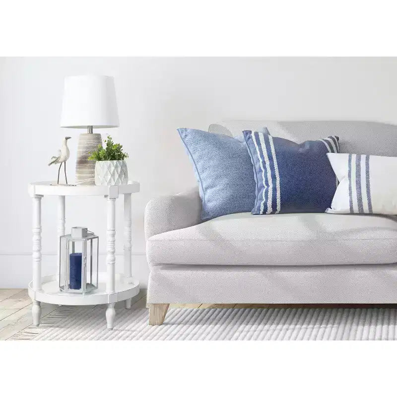 Round Wood Side Table with Two-Tier Shelf